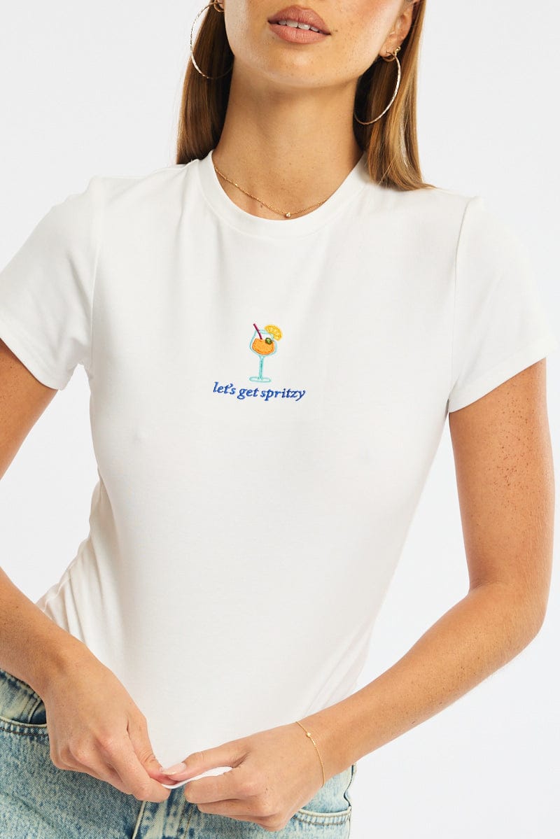 White Graphic Tee Short Sleeve for Ally Fashion