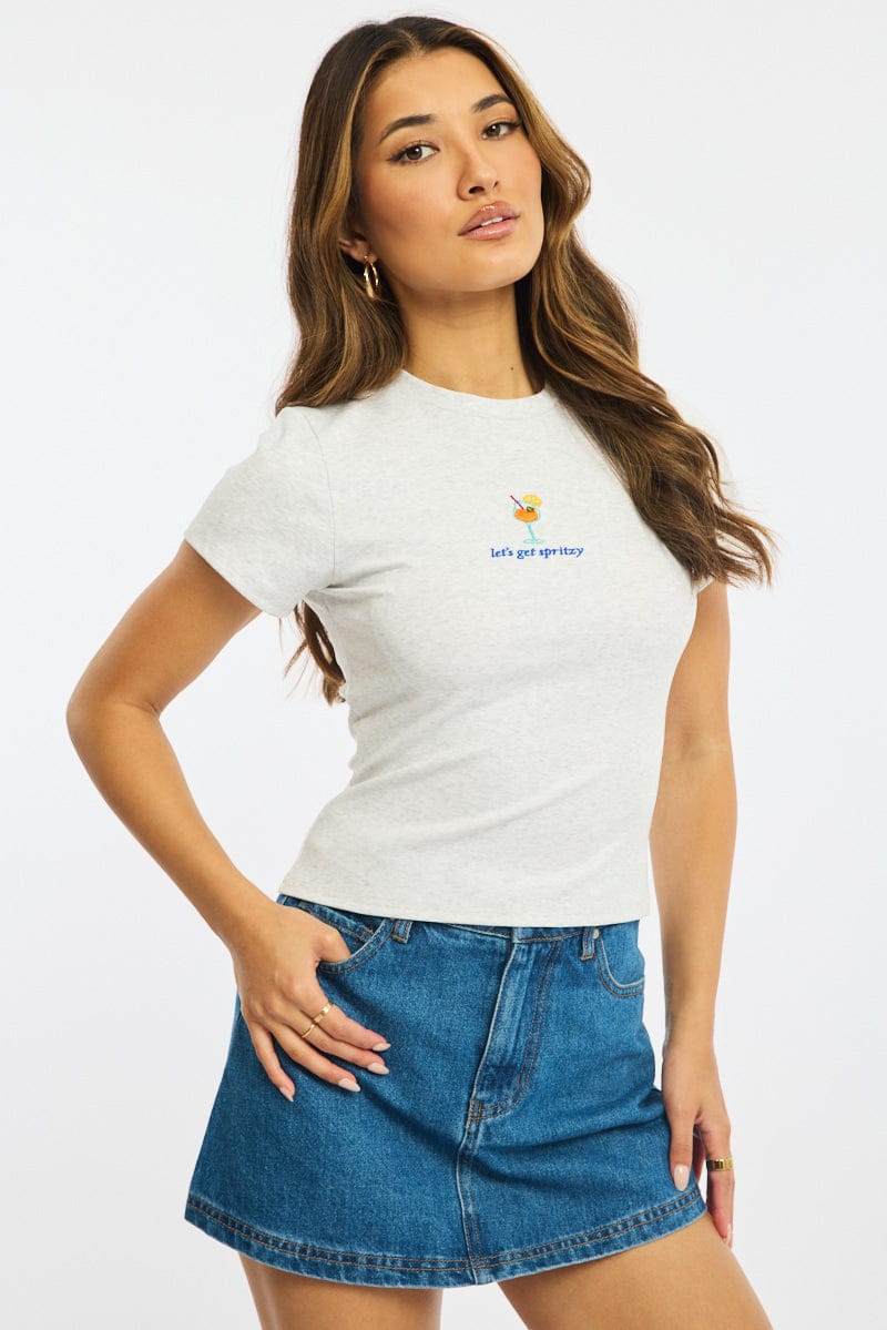 Grey Graphic Tee Short Sleeve for Ally Fashion