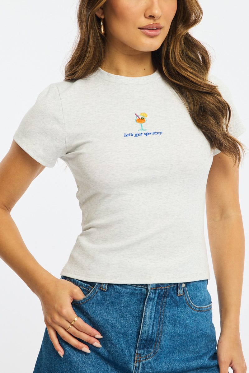 Grey Graphic Tee Short Sleeve for Ally Fashion