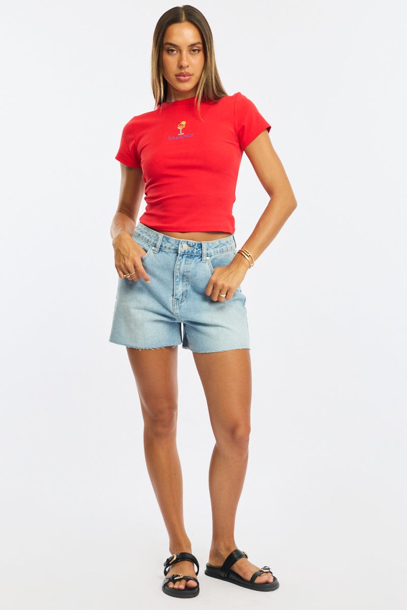 Red Graphic Tee Short Sleeve for Ally Fashion