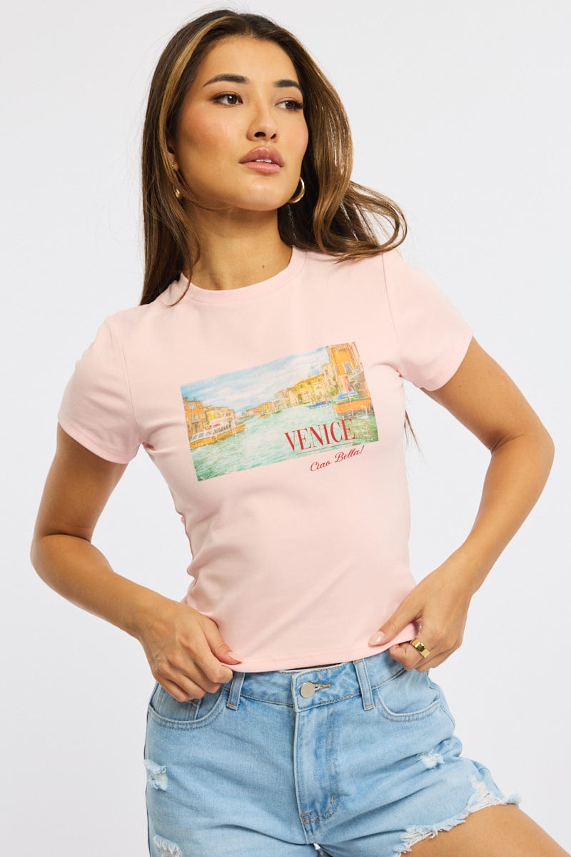 Pink Graphic Tee Short Sleeve for Ally Fashion