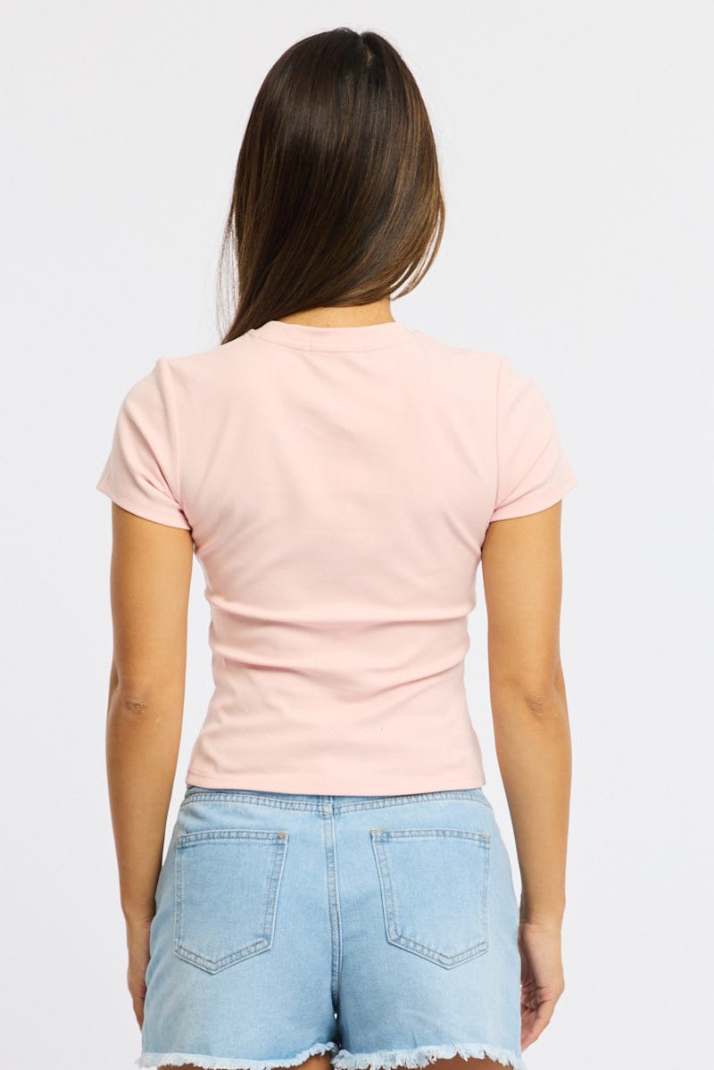 Pink Graphic Tee Short Sleeve for Ally Fashion