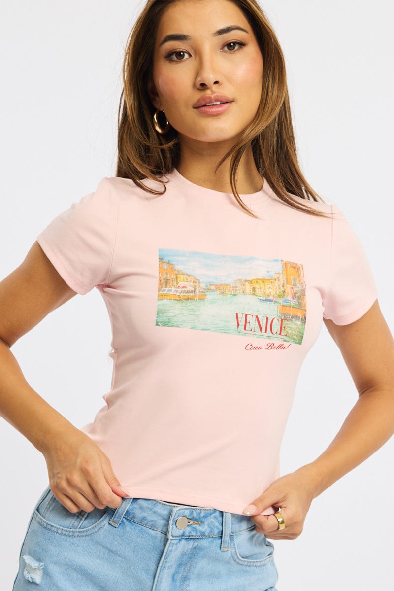 Pink Graphic Tee Short Sleeve for Ally Fashion