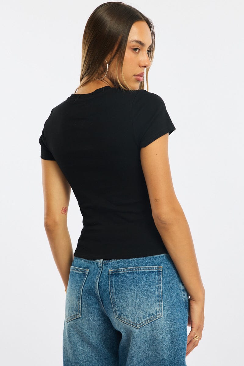 Black Graphic Tee Short Sleeve for Ally Fashion