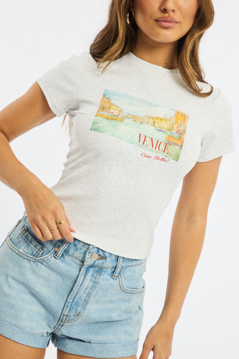 Grey Graphic Tee Short Sleeve for Ally Fashion