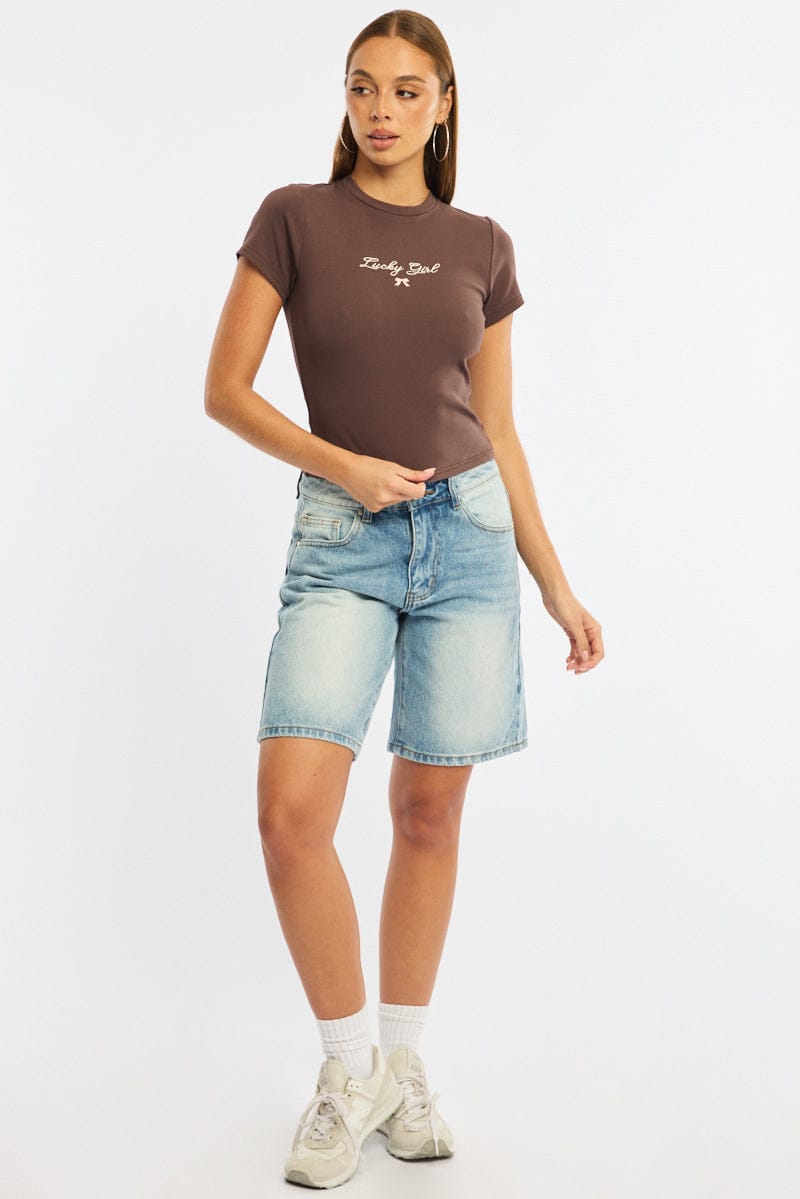 Brown Graphic Tee Short Sleeve for Ally Fashion