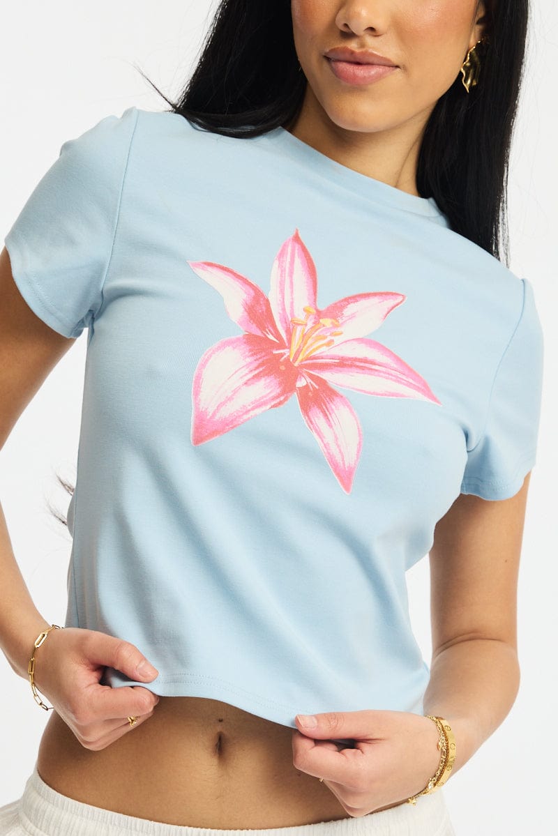 Blue Graphic Tee Short Sleeve for Ally Fashion