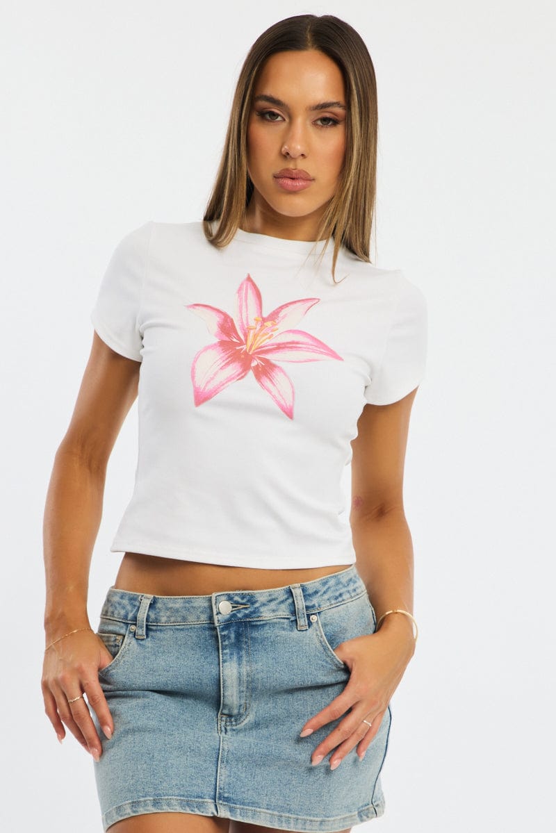 White Graphic Tee Short Sleeve for Ally Fashion