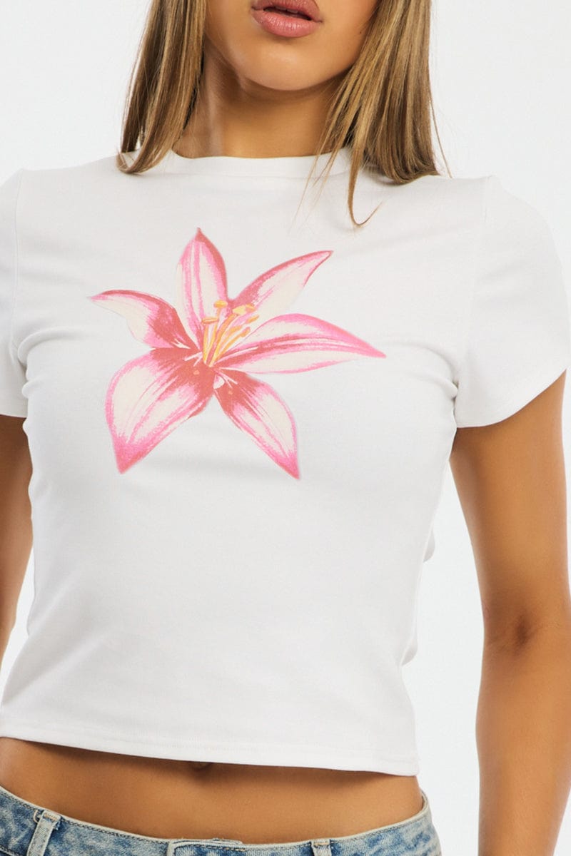 White Graphic Tee Short Sleeve for Ally Fashion