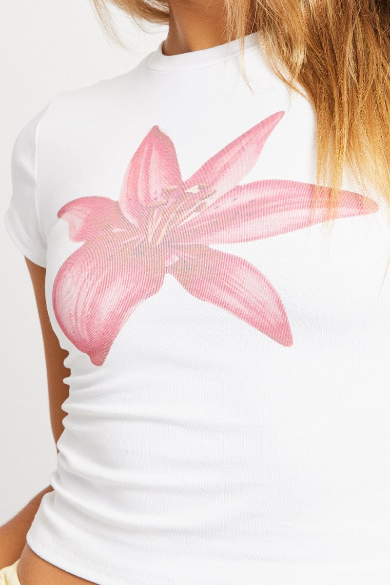 White Graphic Tee Short Sleeve for Ally Fashion