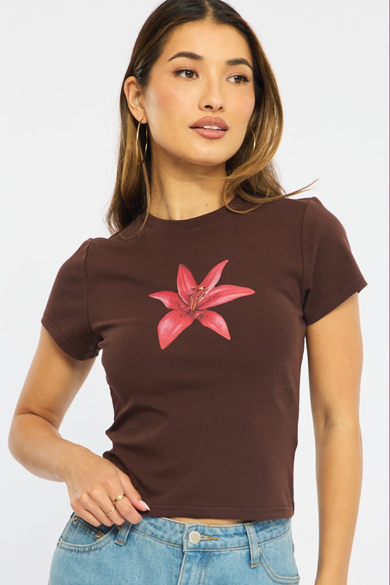 Brown Graphic Tee Short Sleeve for Ally Fashion
