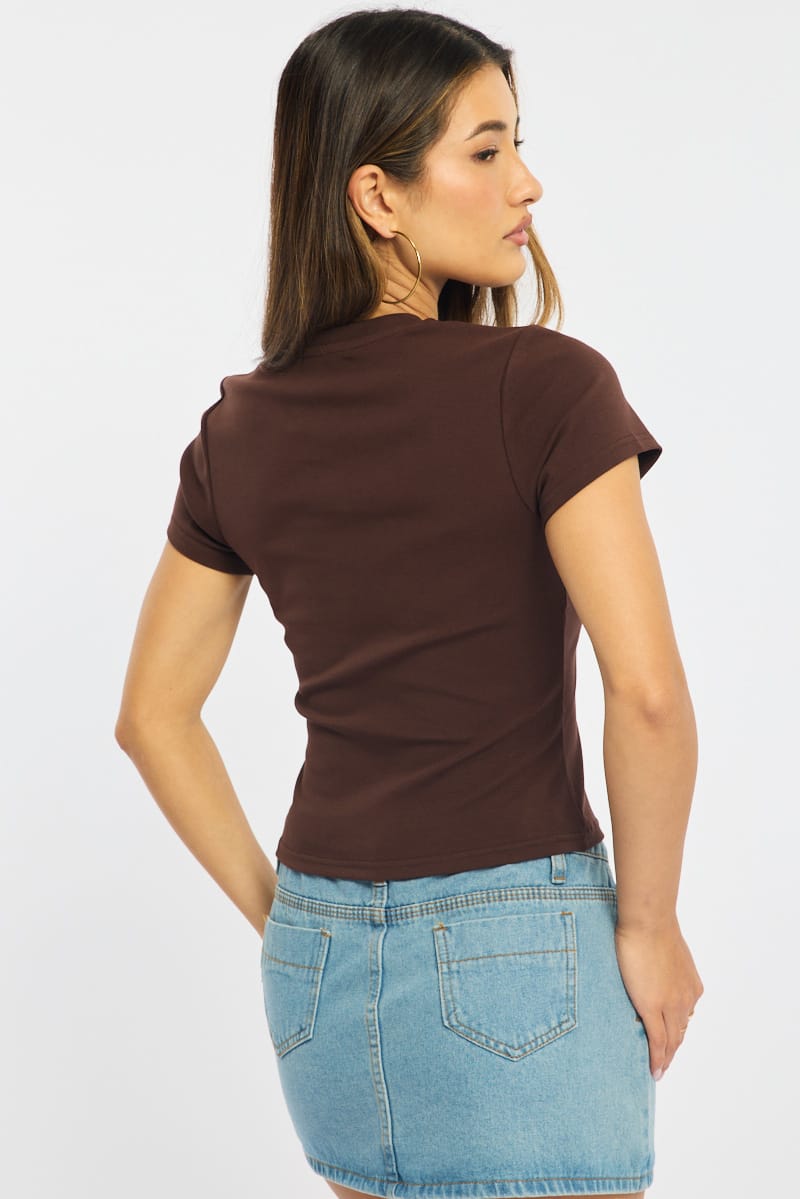 Brown Graphic Tee Short Sleeve for Ally Fashion