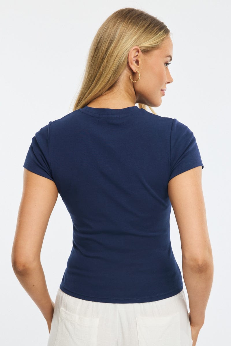 Blue Graphic Tee Short Sleeve for Ally Fashion