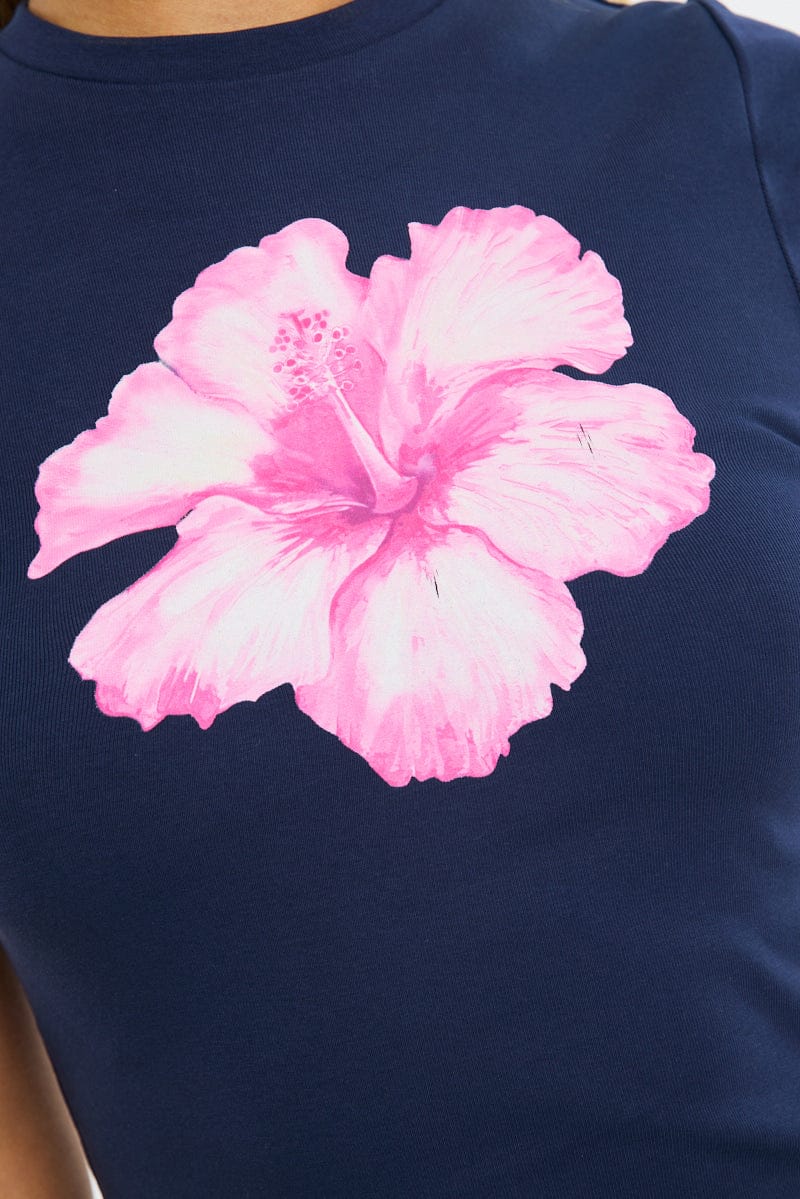 Blue Graphic Tee Short Sleeve for Ally Fashion