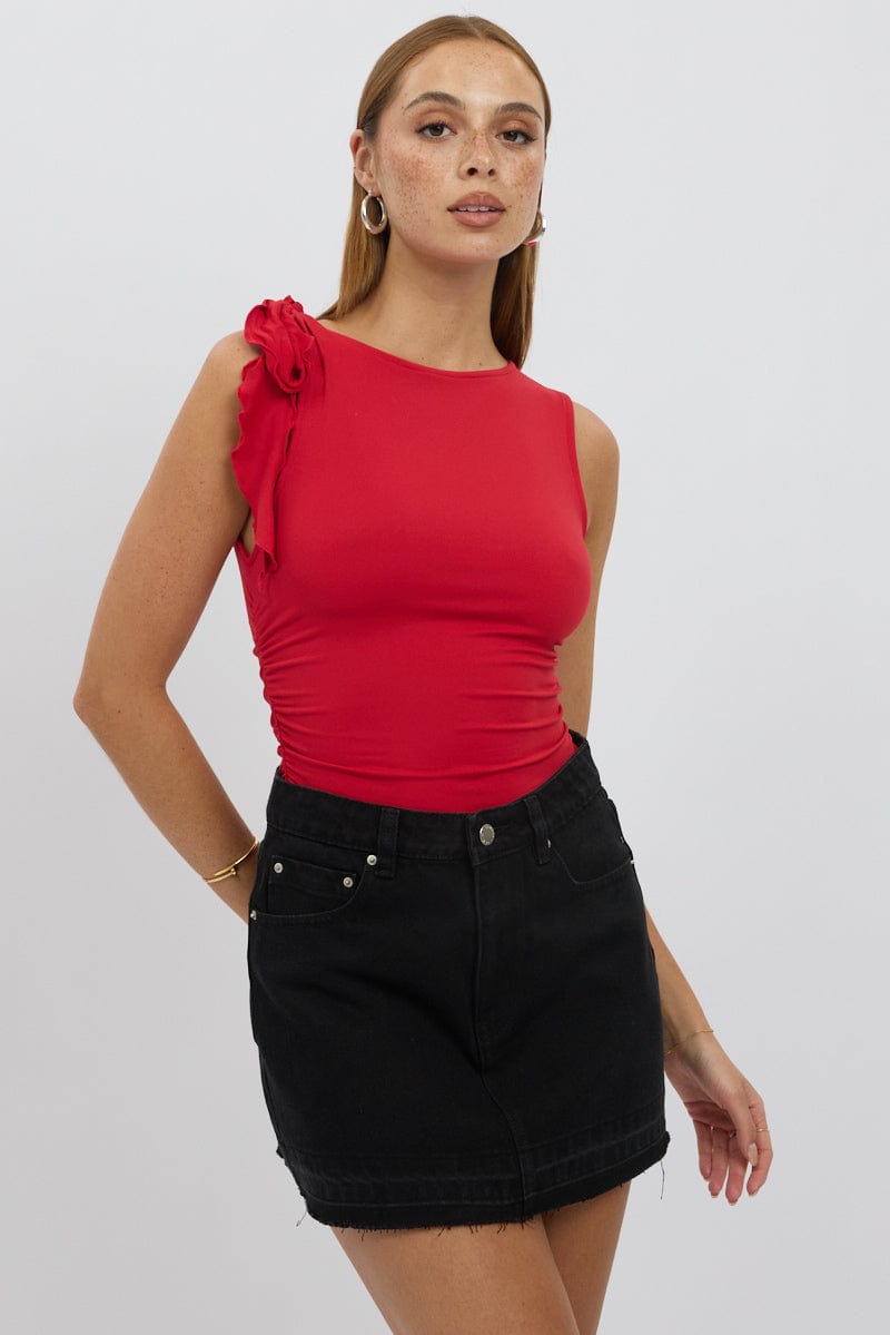Red Ruffle Top Supersoft | Ally Fashion