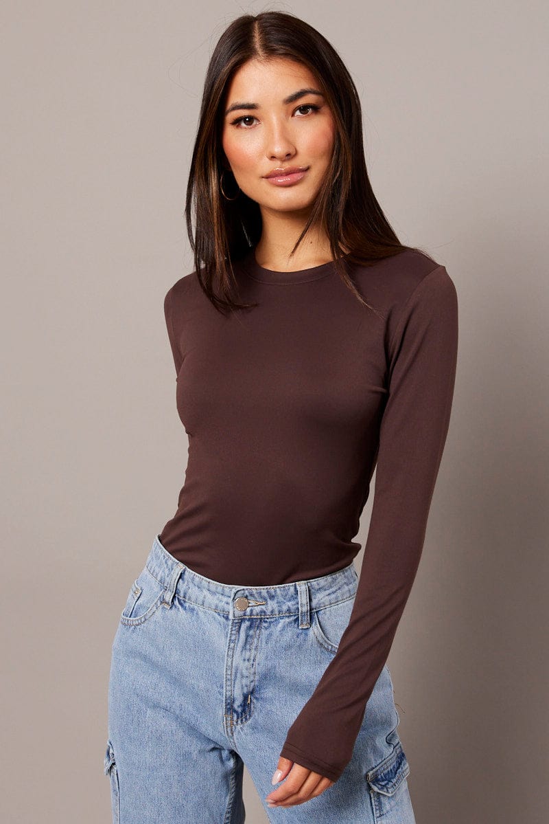 Brown Supersoft Top Long Sleeve for Ally Fashion