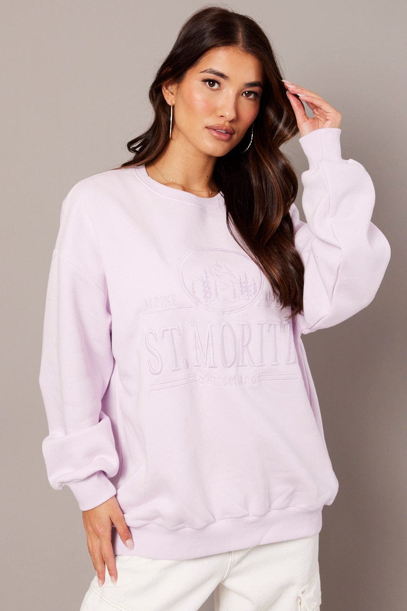 Purple Graphic Sweater Long Sleeve for Ally Fashion