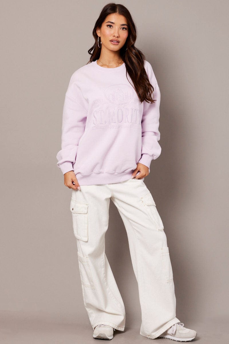 Purple Graphic Sweater Long Sleeve for Ally Fashion