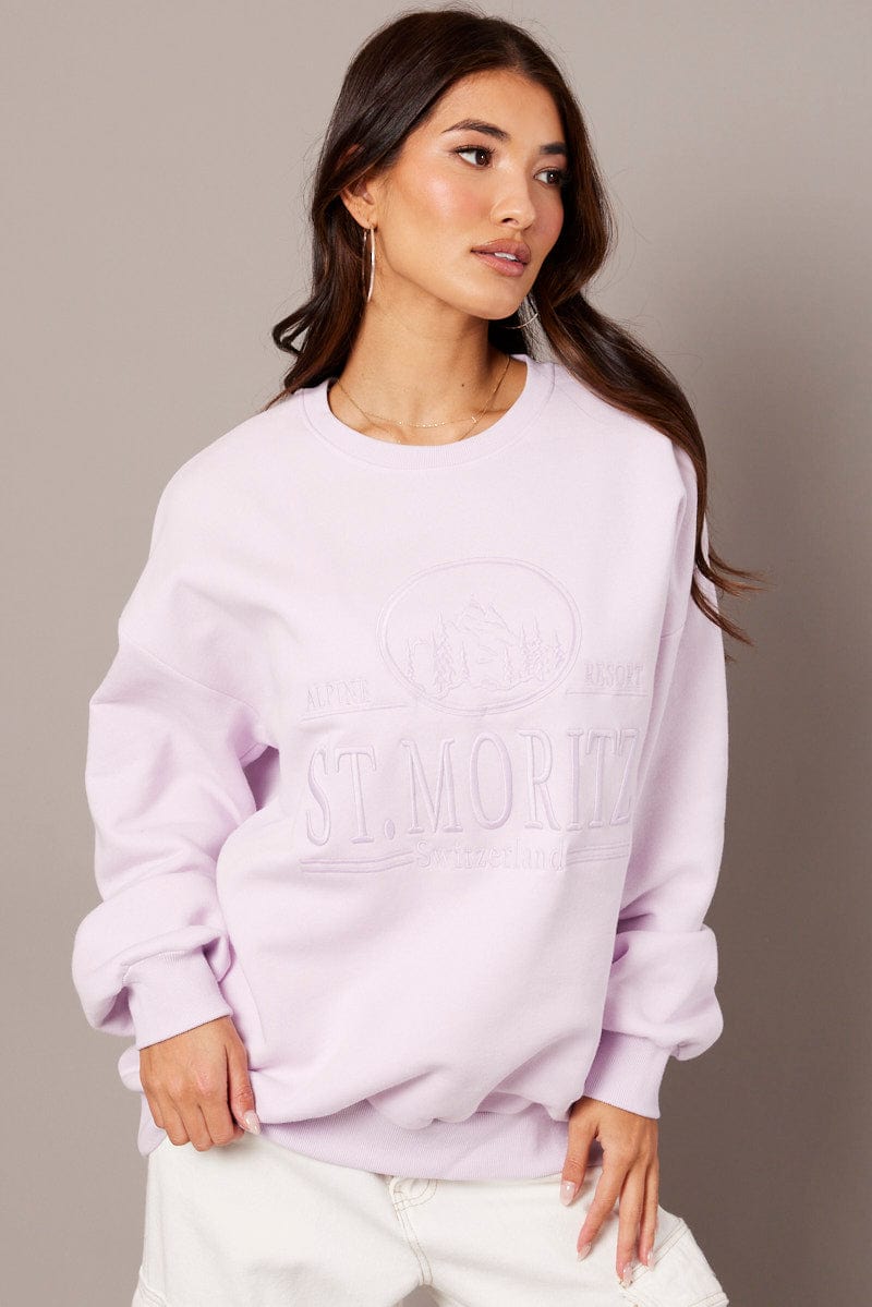 Purple Graphic Sweater Long Sleeve for Ally Fashion