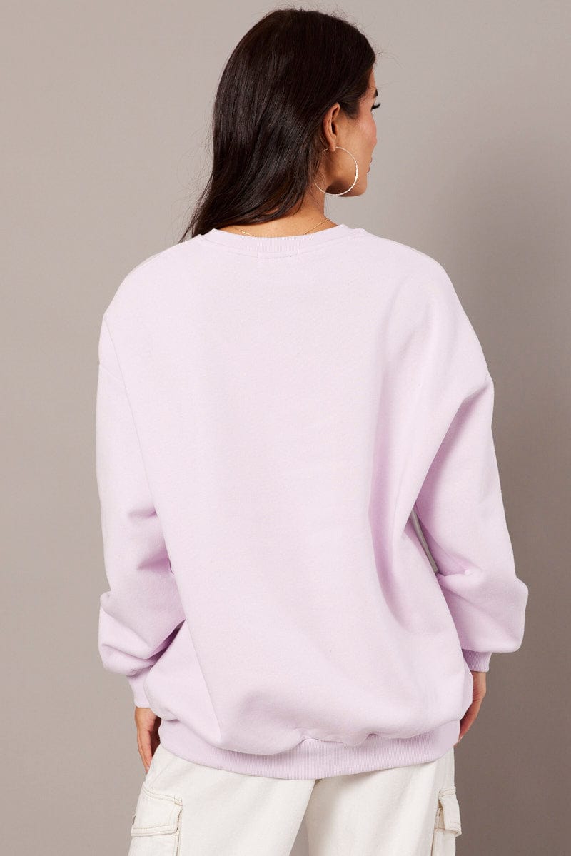 Purple Graphic Sweater Long Sleeve for Ally Fashion