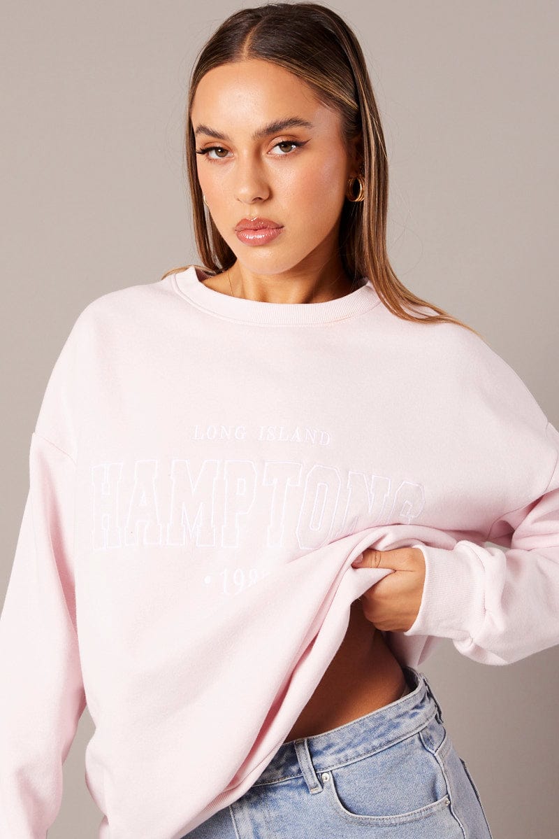 Pink Graphic Sweater Long Sleeve for Ally Fashion