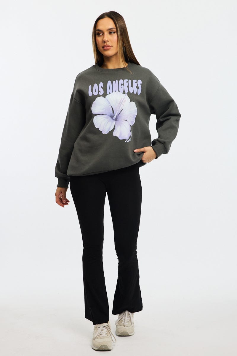 Grey Graphic Sweater Long Sleeve for Ally Fashion