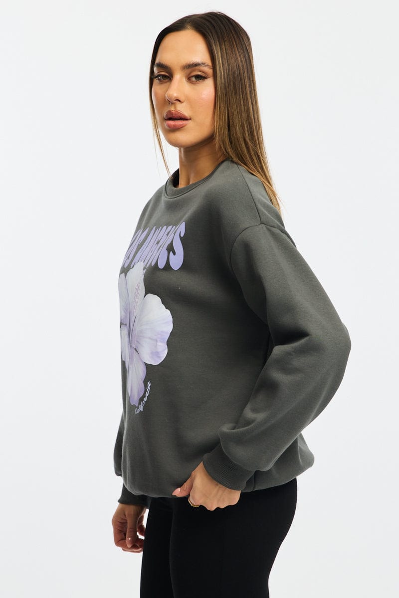 Grey Graphic Sweater Long Sleeve for Ally Fashion