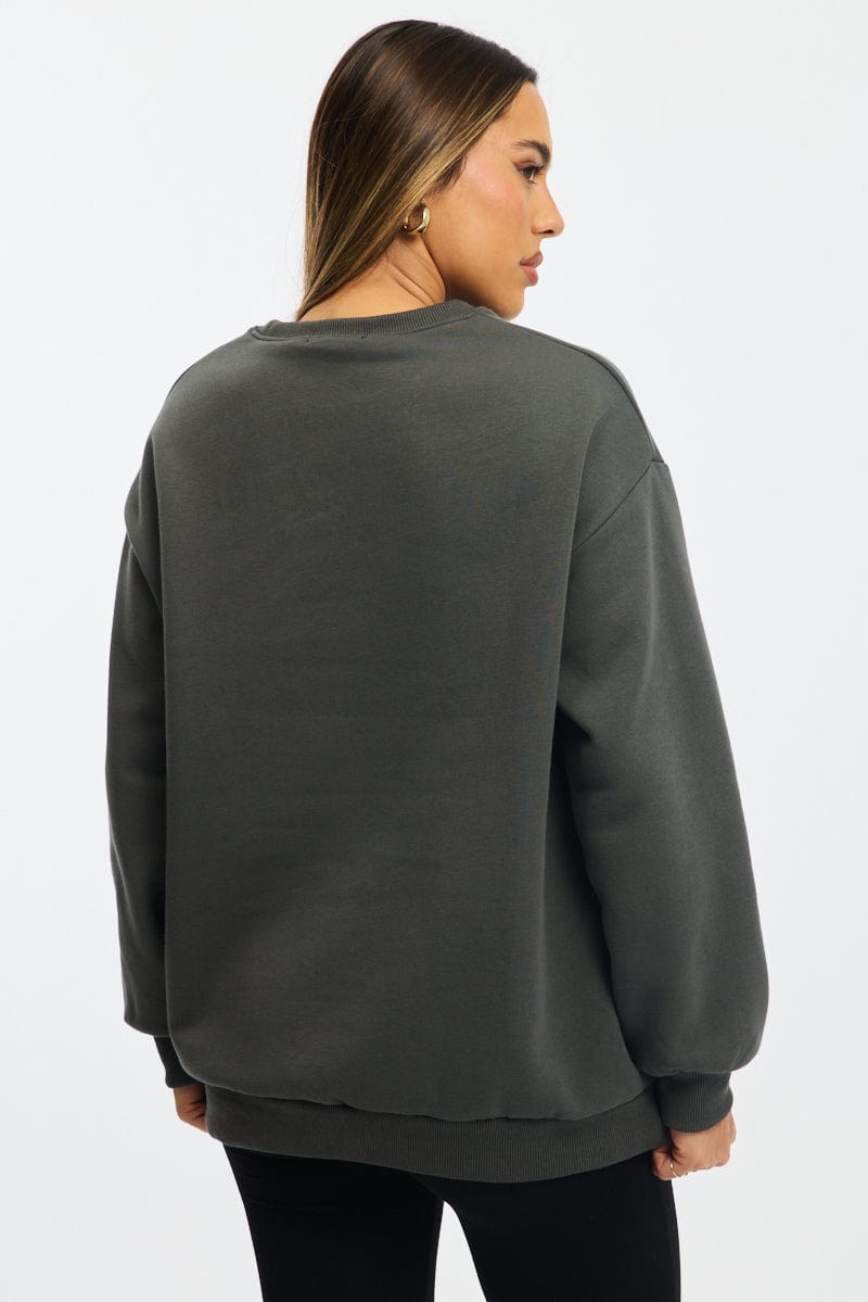 Grey Graphic Sweater Long Sleeve for Ally Fashion