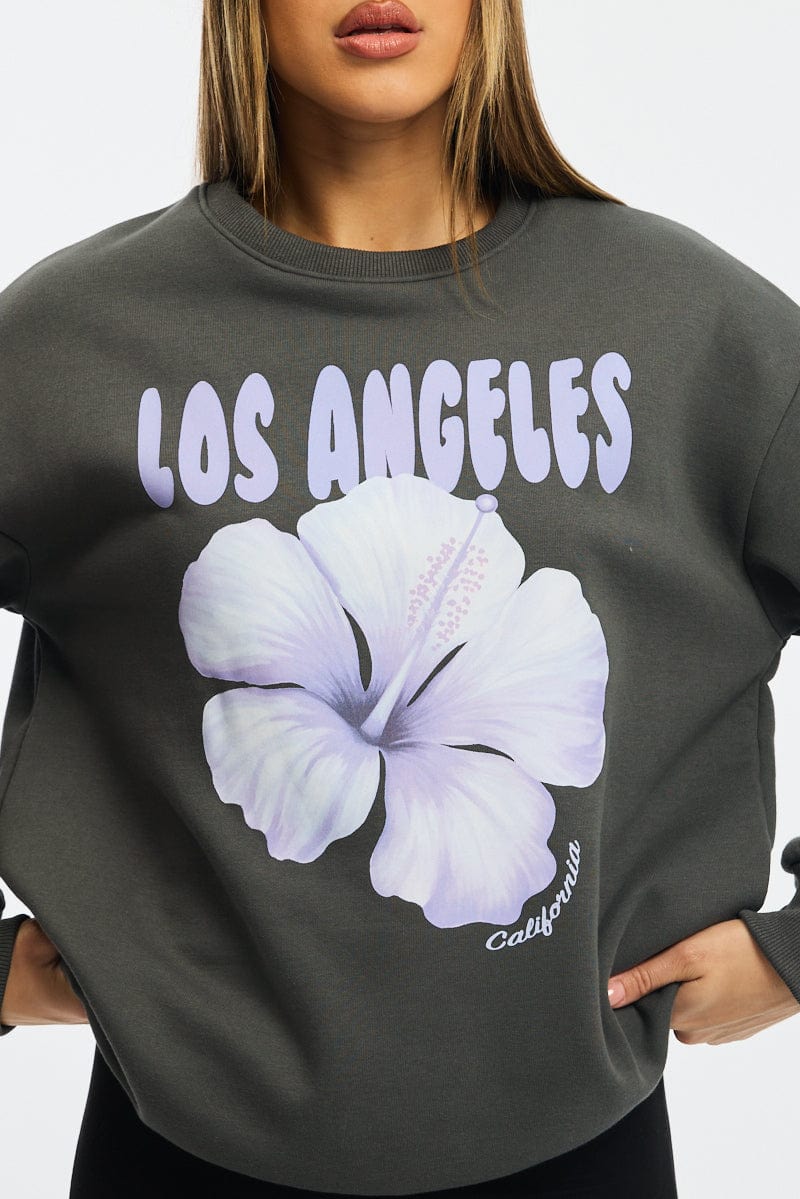 Grey Graphic Sweater Long Sleeve for Ally Fashion