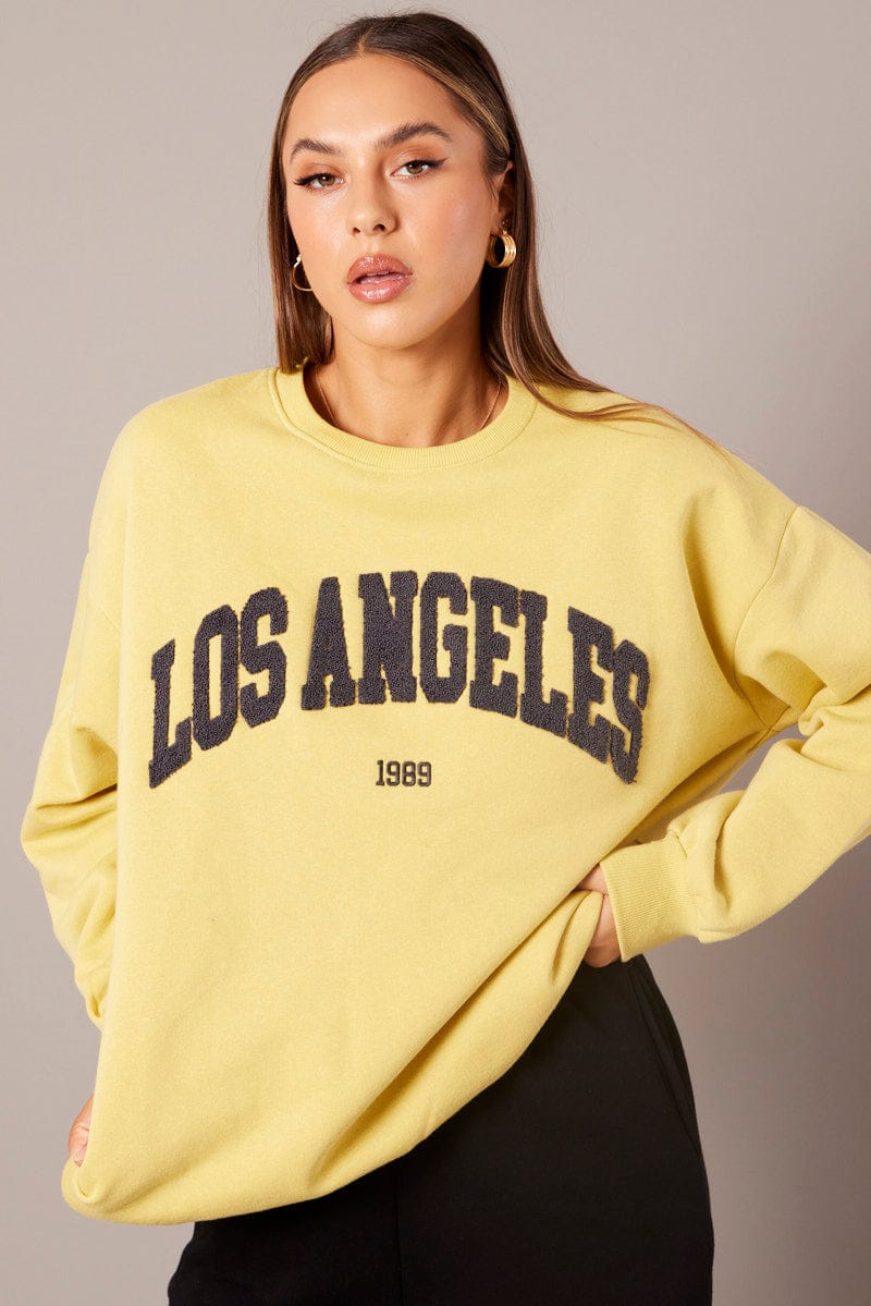 Yellow Graphic Sweater Long Sleeve for Ally Fashion