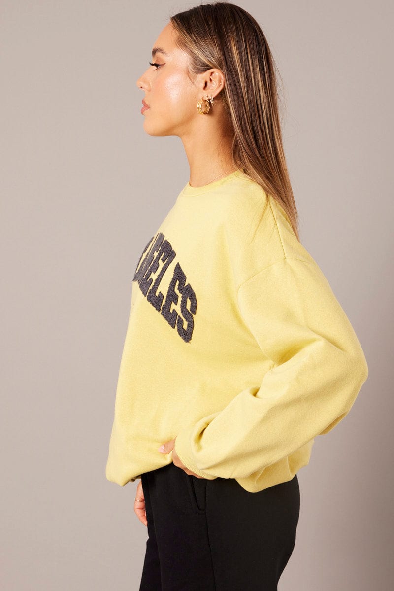 Yellow Graphic Sweater Long Sleeve for Ally Fashion