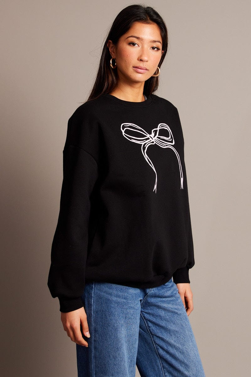 Black Graphic Sweater Long Sleeve for Ally Fashion