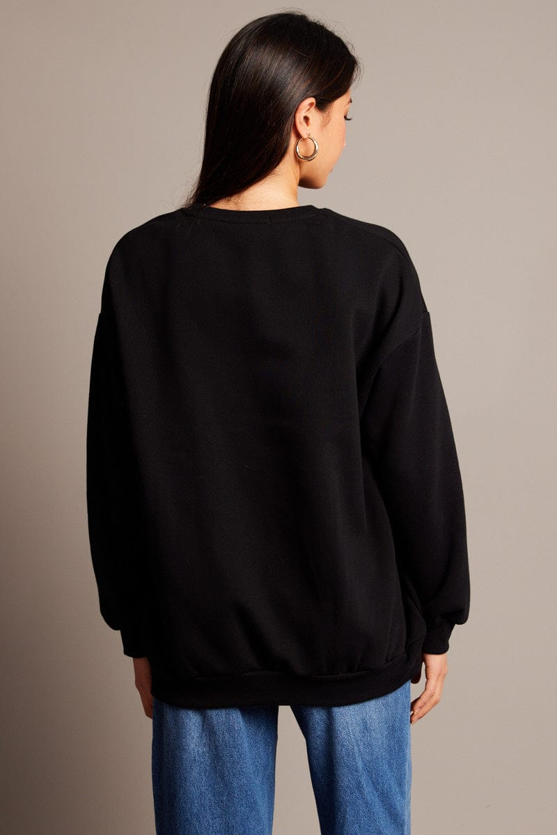 Black Graphic Sweater Long Sleeve for Ally Fashion