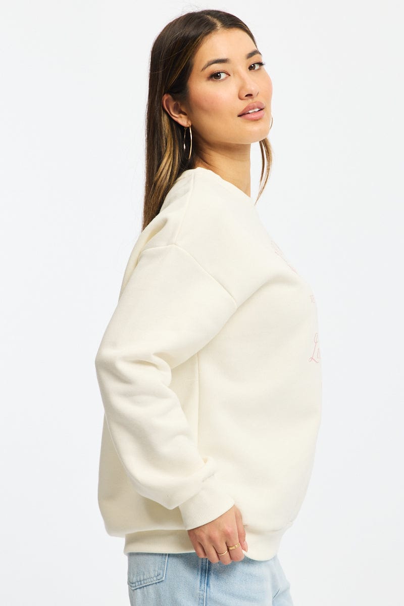 White Graphic Sweater Long Sleeve for Ally Fashion