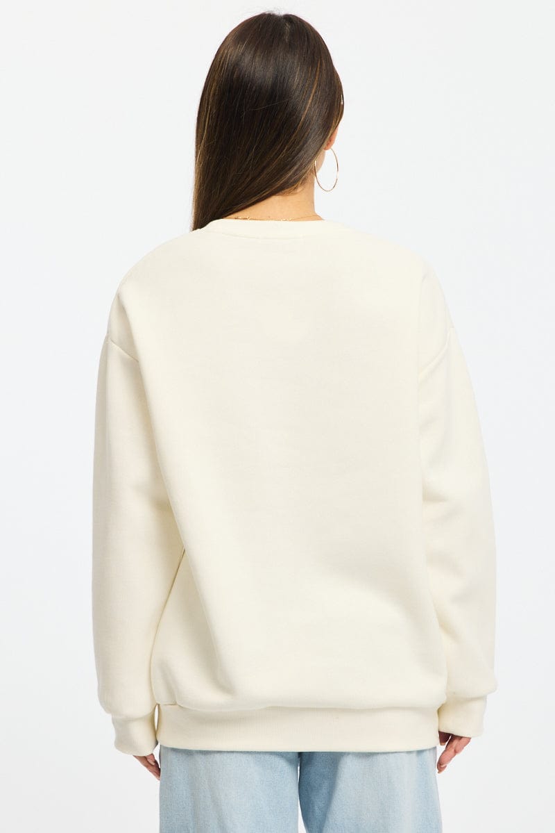 White Graphic Sweater Long Sleeve for Ally Fashion
