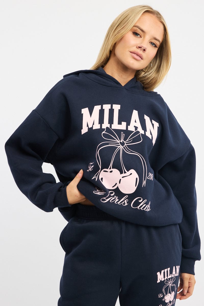 Blue Graphic Sweater Long Sleeve for Ally Fashion