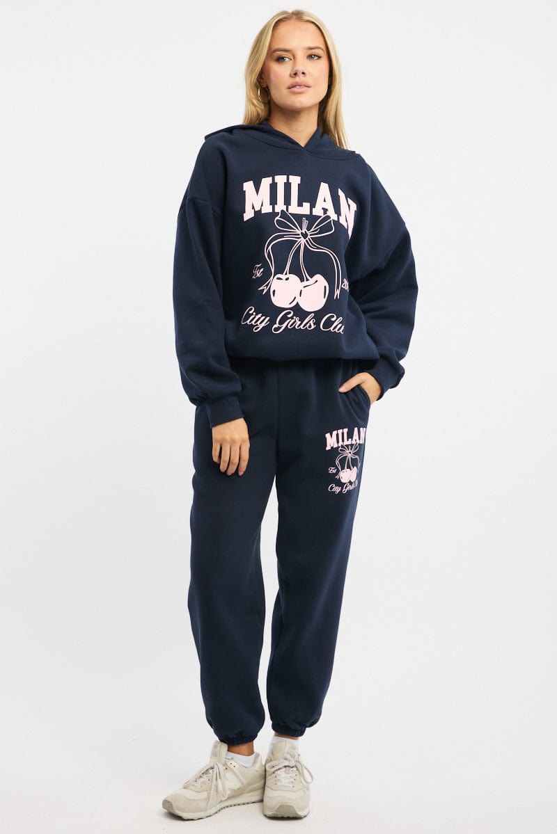 Blue Graphic Sweater Long Sleeve for Ally Fashion