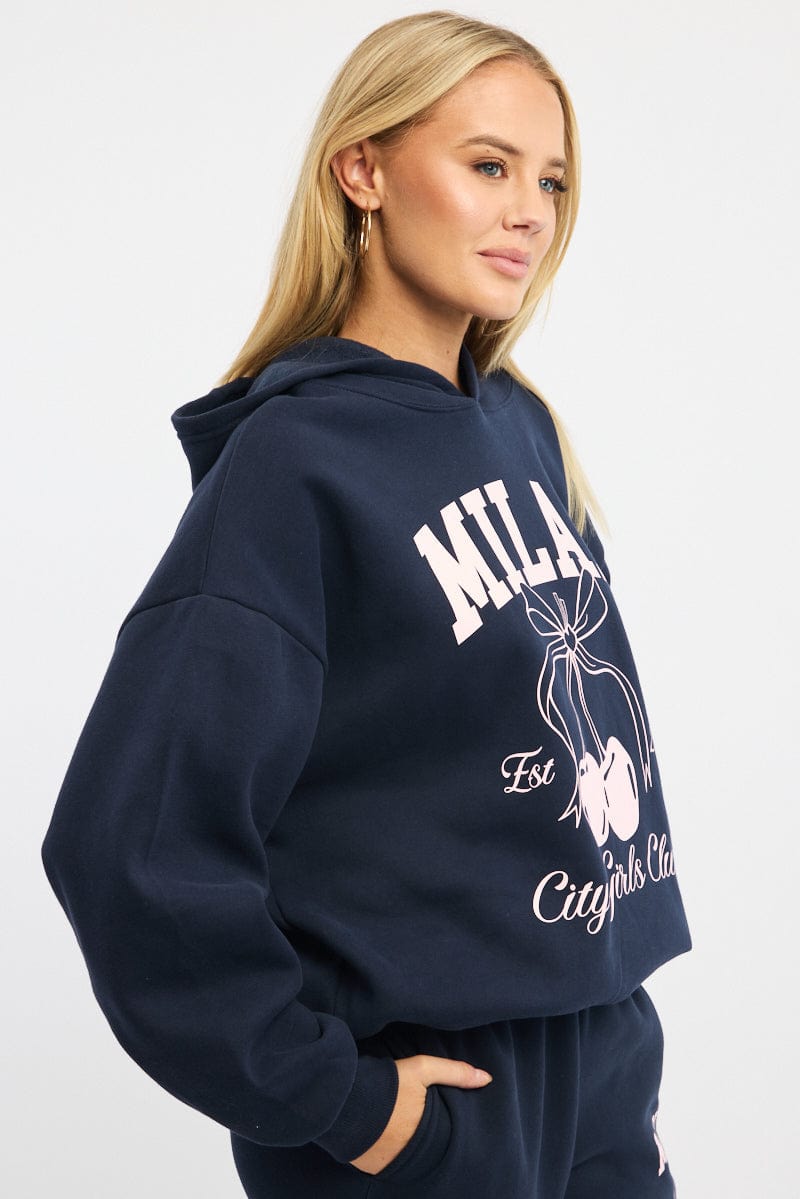 Blue Graphic Sweater Long Sleeve for Ally Fashion