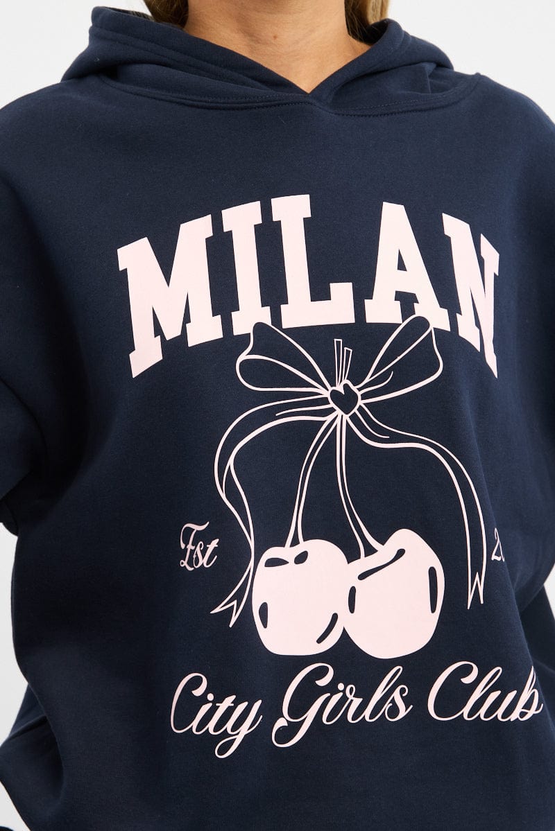 Blue Graphic Sweater Long Sleeve for Ally Fashion