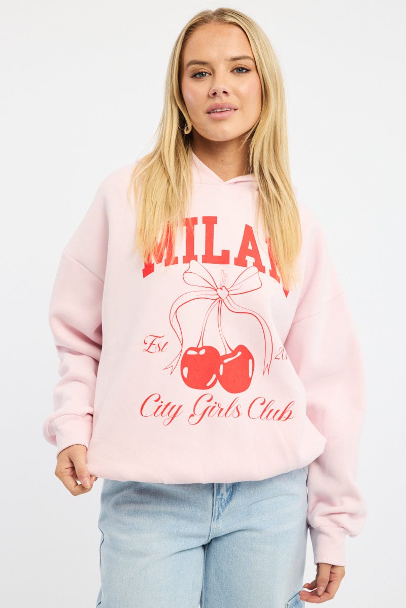 Pink Graphic Sweater Long Sleeve for Ally Fashion