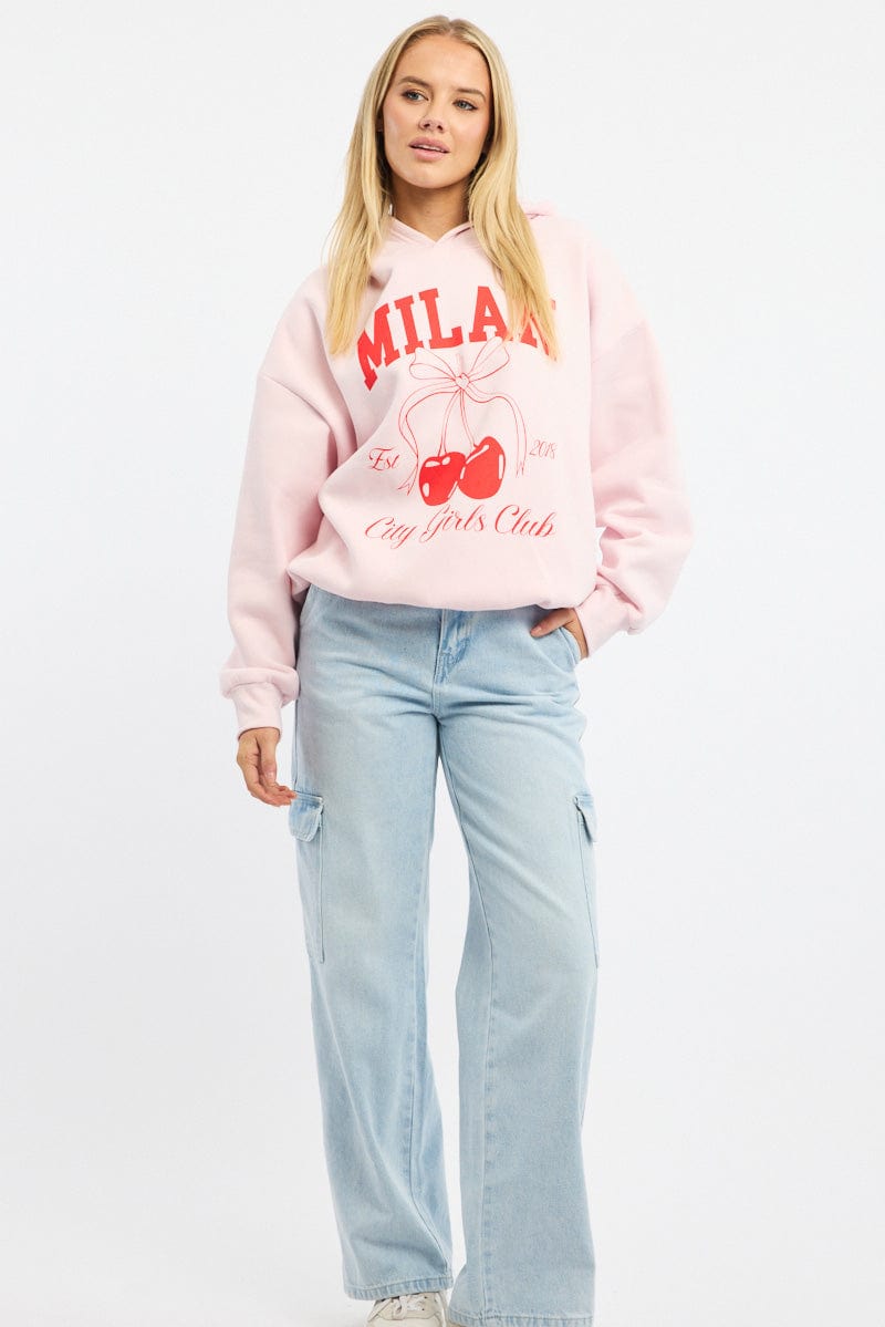 Pink Graphic Sweater Long Sleeve for Ally Fashion