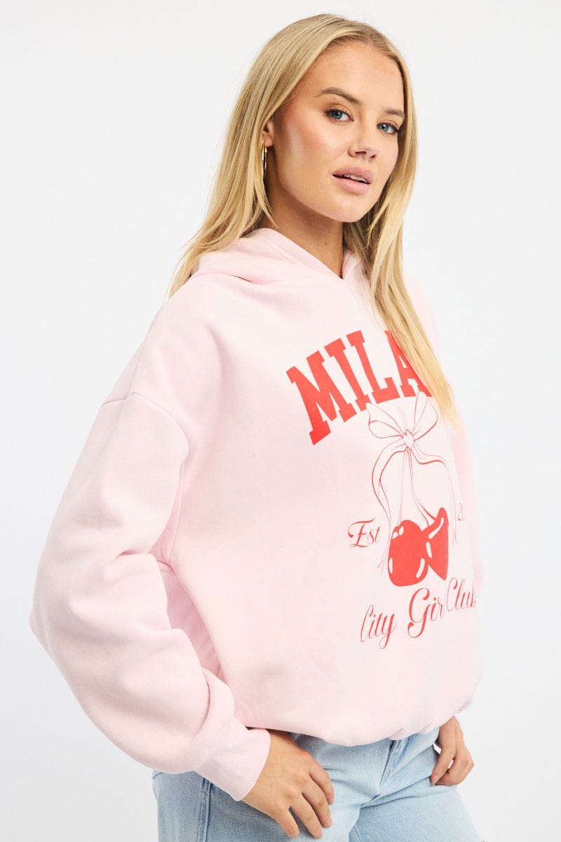 Pink Graphic Sweater Long Sleeve for Ally Fashion
