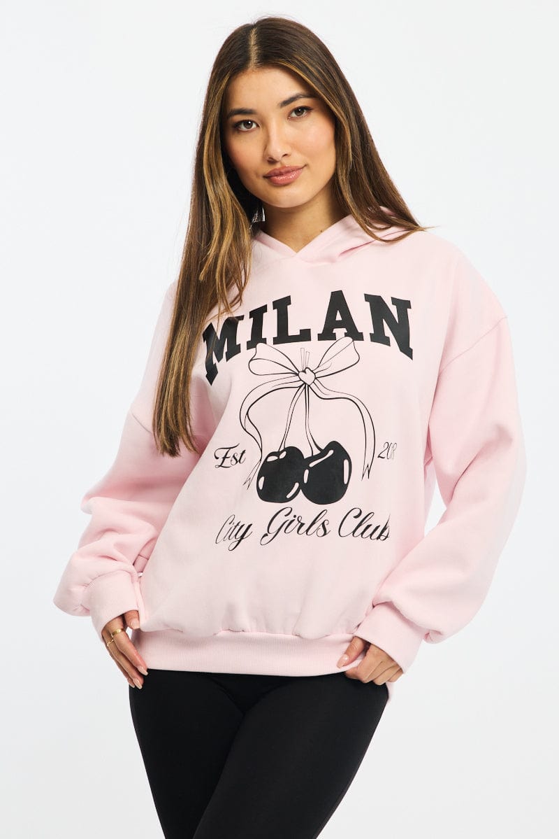 Pink Graphic Sweater Long Sleeve for Ally Fashion