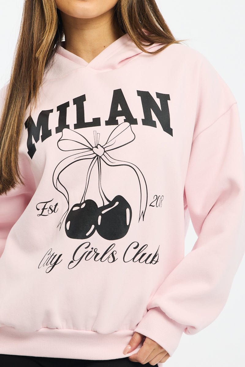 Pink Graphic Sweater Long Sleeve for Ally Fashion