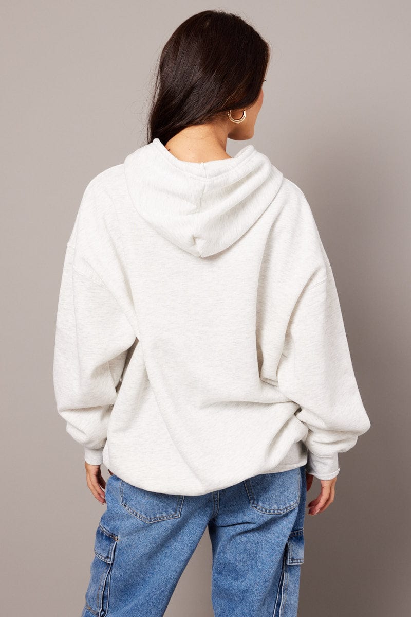 Grey Graphic Sweater Long Sleeve Hoodie for Ally Fashion