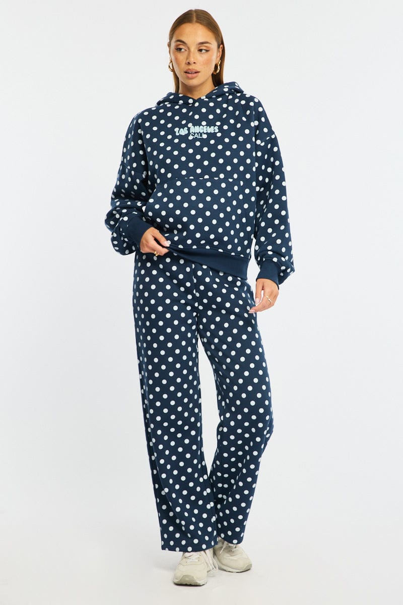 Blue Polka Dot Hoodie Sweater for Ally Fashion