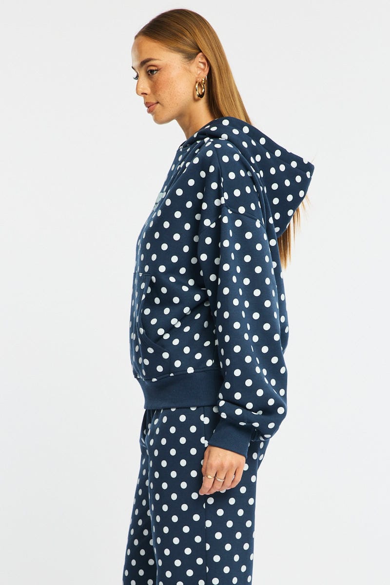 Blue Polka Dot Hoodie Sweater for Ally Fashion