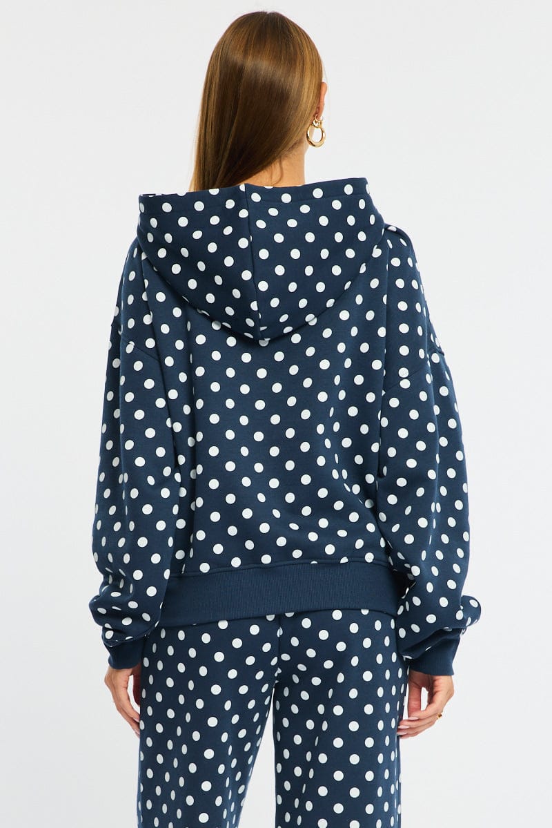 Blue Polka Dot Hoodie Sweater for Ally Fashion