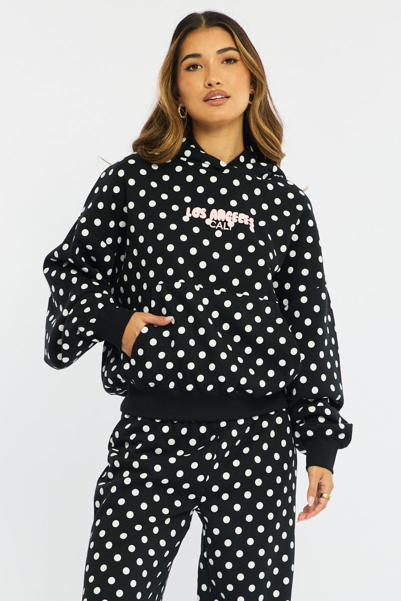 Black Polka Dot Hoodie Sweater for Ally Fashion
