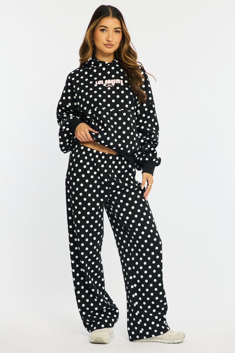 Black Polka Dot Hoodie Sweater for Ally Fashion